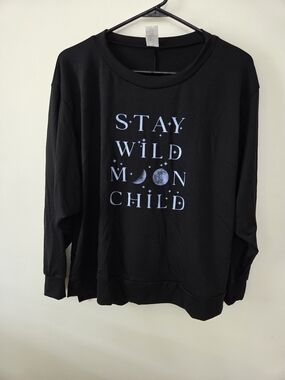 Sew In Love Black Sweatshirt w/ Light Blue 'Stay Wild Moon Child' Graphic-Small